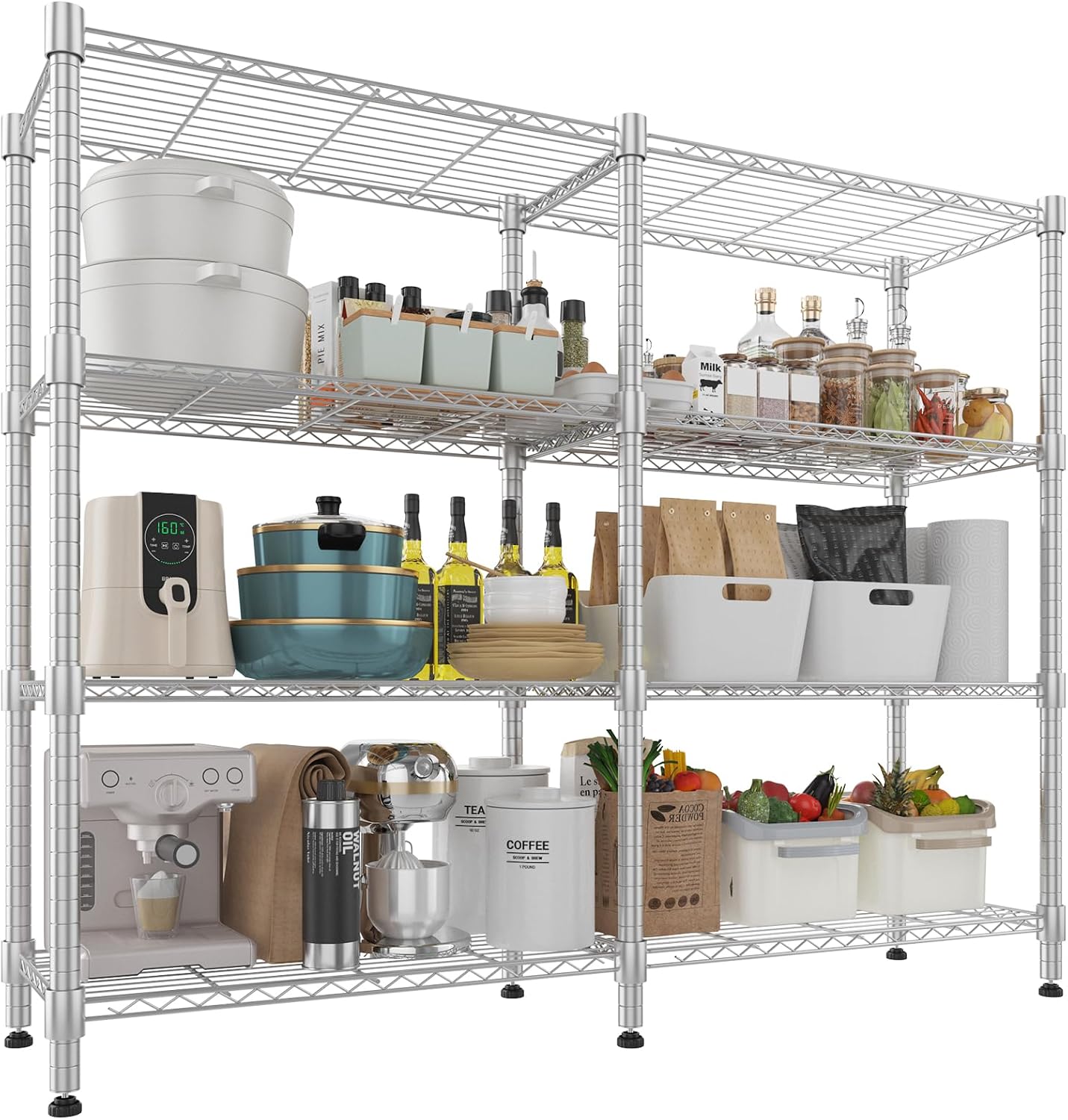 Himimi 4-Tier Heavy Duty Metal Storage Rack, 1200LBS Adjustable Wire Shelving for Storage, Standing Storage Shelf Units for Kitchen Garage Pantry Laundry, 60" W x 14" D x 60" H, Silver