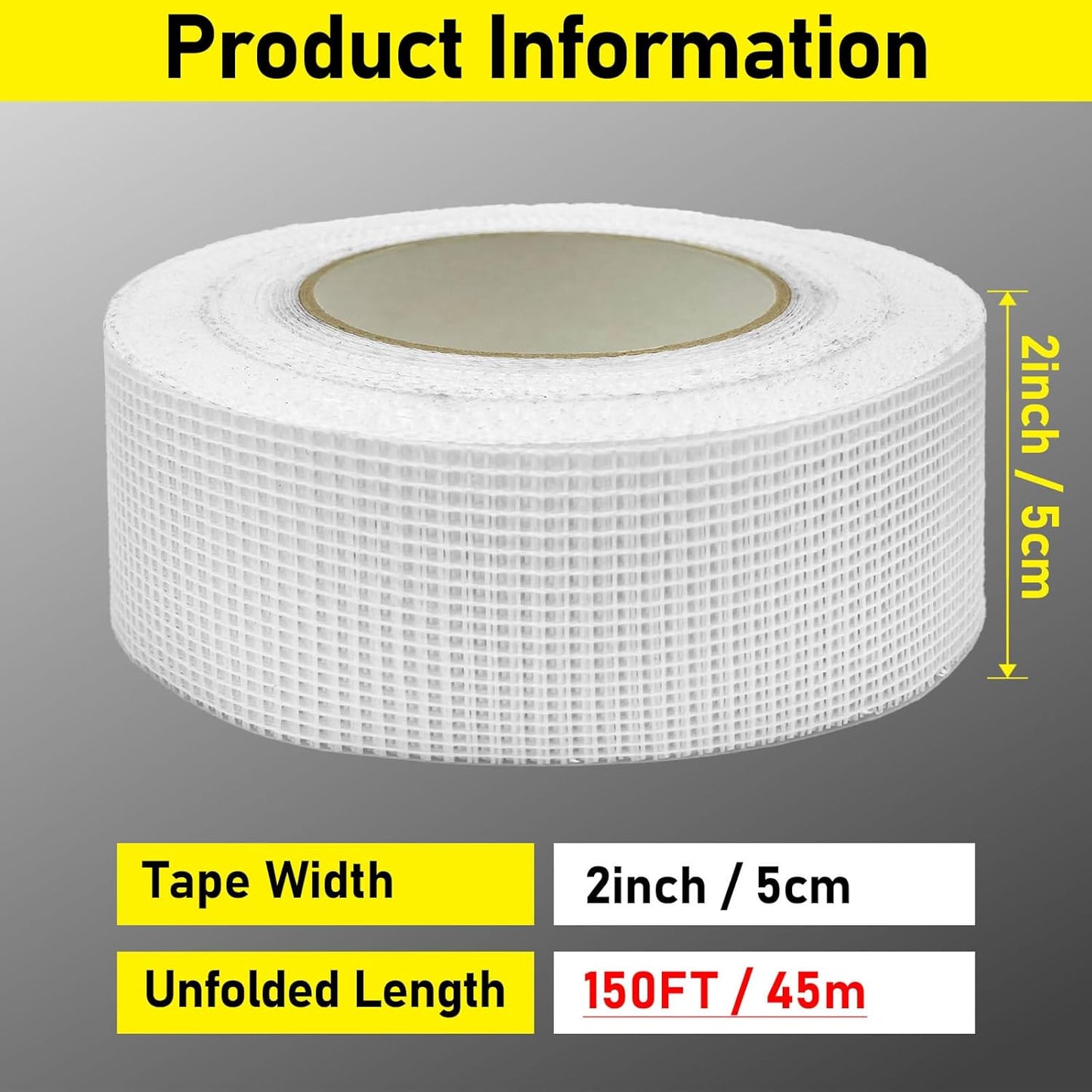 Drywall Joint Tape, 2" x 150 Feet Self-Adhesive Encrypted Fiberglass Drywall Repair Mesh Tape for Wall Cracks and Seam Patch