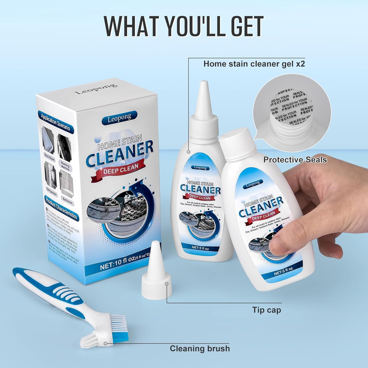 Home Cleaner Gel, Cleaner for Washing Machine, Refrigerator Strips, Household Shower, Kitchen Sinks, Walls, Tiles, Bathrooms- 10 fl oz