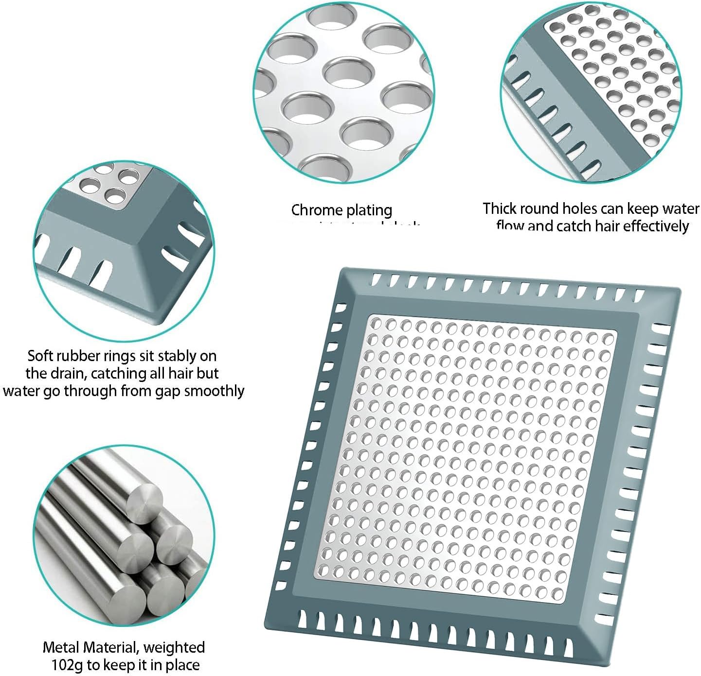 Hair Catcher/Drain Strainer/Shower Drain Cover for Bathroom Floor Drain, Stainless Steel and Silicone (Patented Product)