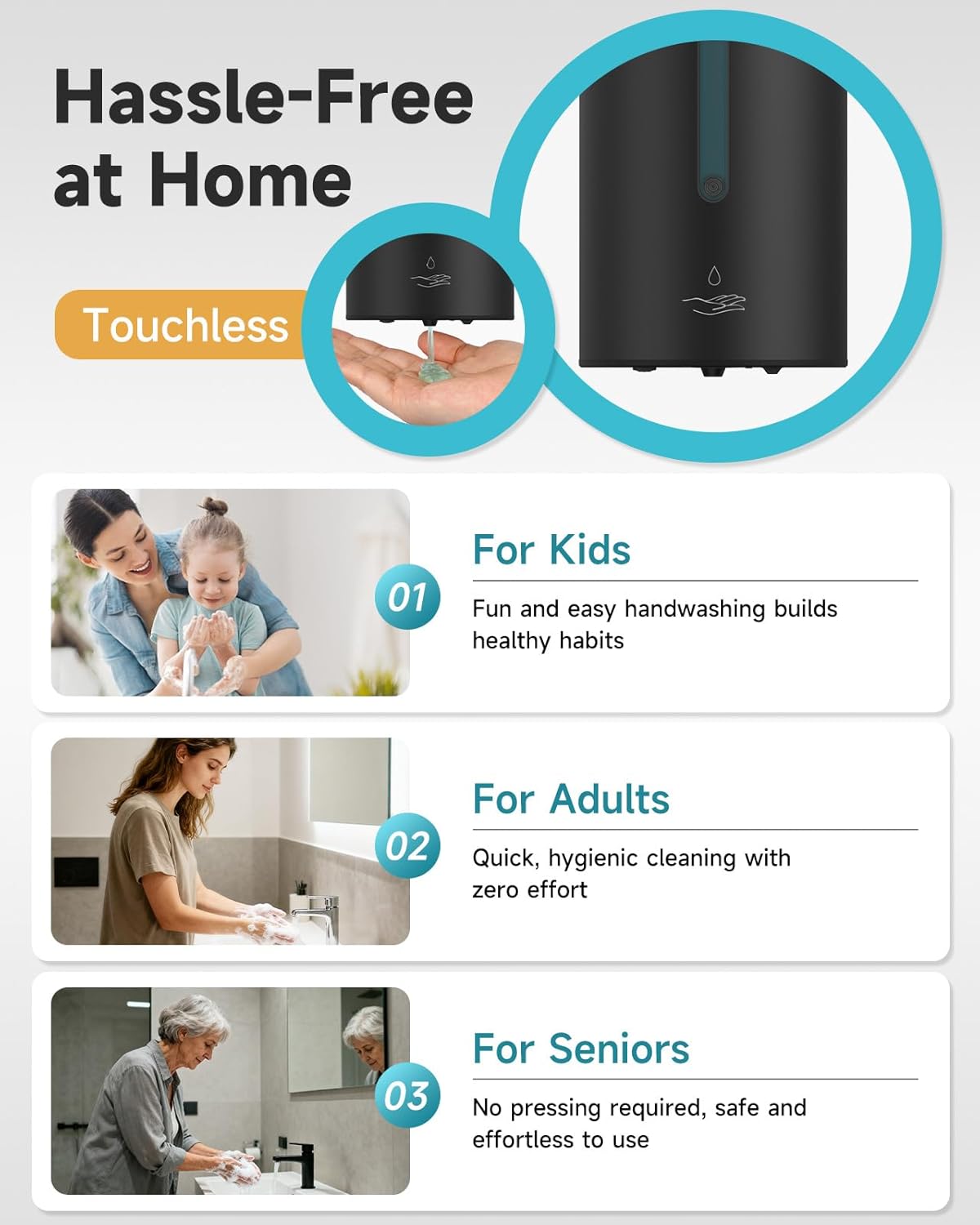 AIKE Automatic Wall Mount Liquid Soap Dispenser, Commercial Stainless Steel with 25oz Large Capacity Save Time Effort and Cost,Model AK1205(Matte Black)