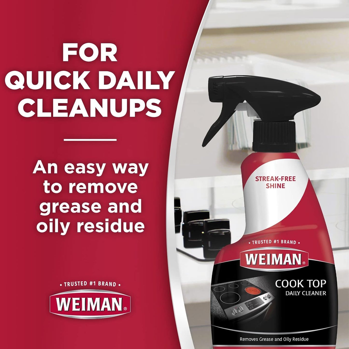Weiman Glass Cooktop Cleaner & Polish For Daily Use on Ceramic, Induction Stove Top, Removes Grease & Oily Residue, Streak Free Shine, 12 oz, 2 Pack, Micro Fiber Buffing Towel
