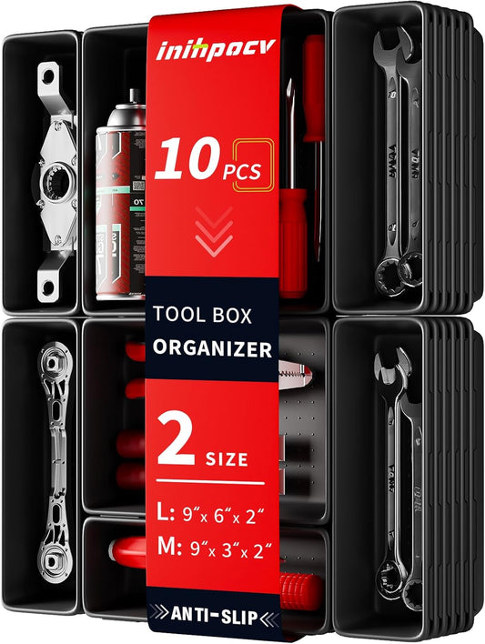 10 PCS Tool Box Drawer Organizers, Large & Medium Tool Trays for Tool Box Organization, Tool Organizers and Storage for Garage and Rolling Tool Chest