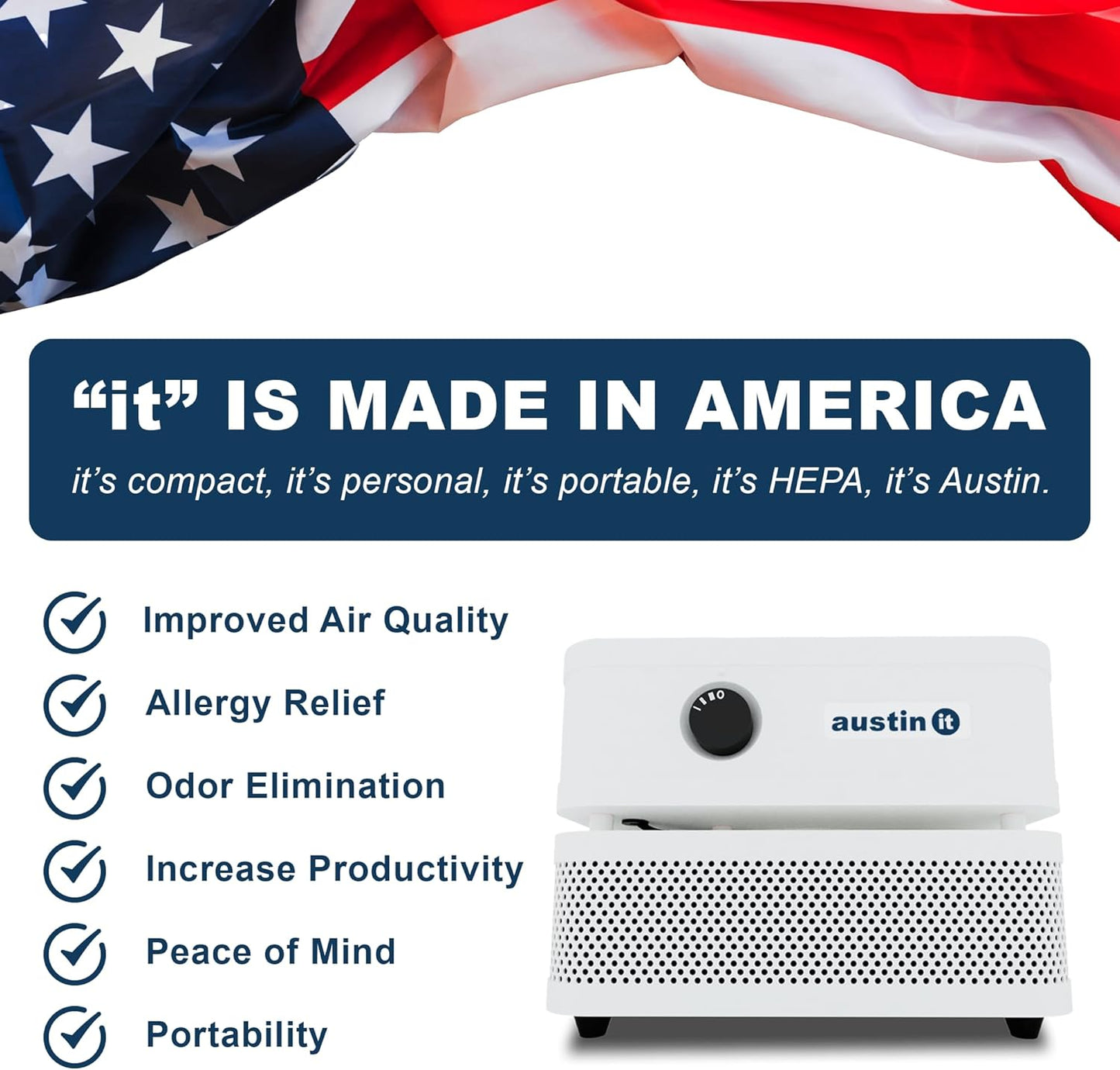 Austin Air it Personal Air Purifier - Sleek Allergy Air Purifier for Office & Room - Capturesf Particles Bedroom Purifier Air Filter - Stylish Tabletop Purifier for Dust, Model C100C1