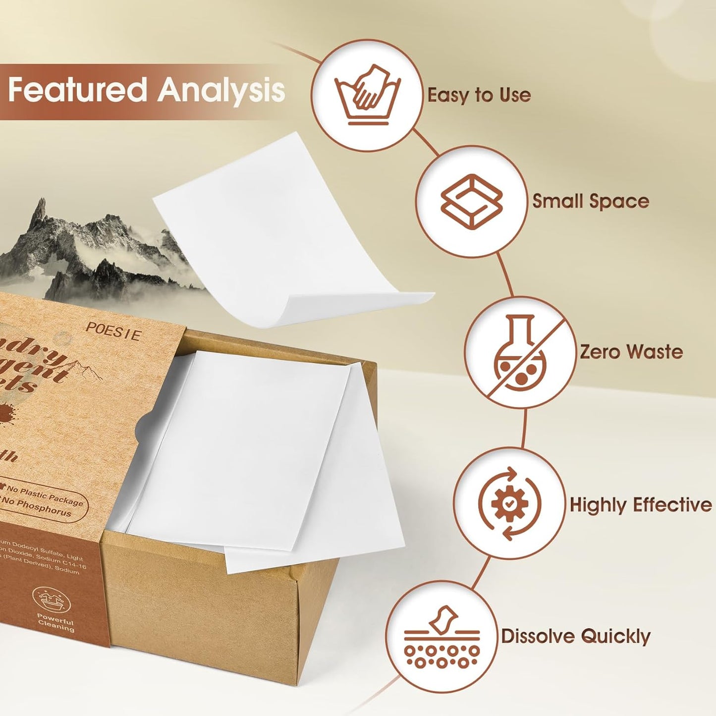 Poesie Laundry Detergent Sheets Earth Warmth Scent 160 Count Road Trip College Dorm Essentials for Travel Washing Sheets Detergent Liquidless Portable No Messy Laundry Strips