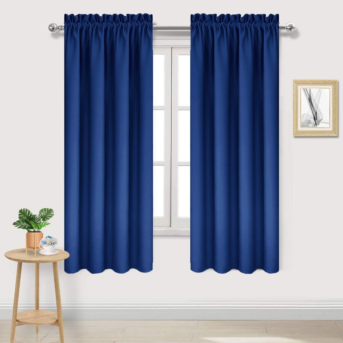DWCN Blackout Curtains Room Darkening Thermal Insulated Bedroom Curtains Window Curtain Panels, 38 x 63 inches Long, Set of 2 Classic Blue Rod Pocket Drapes