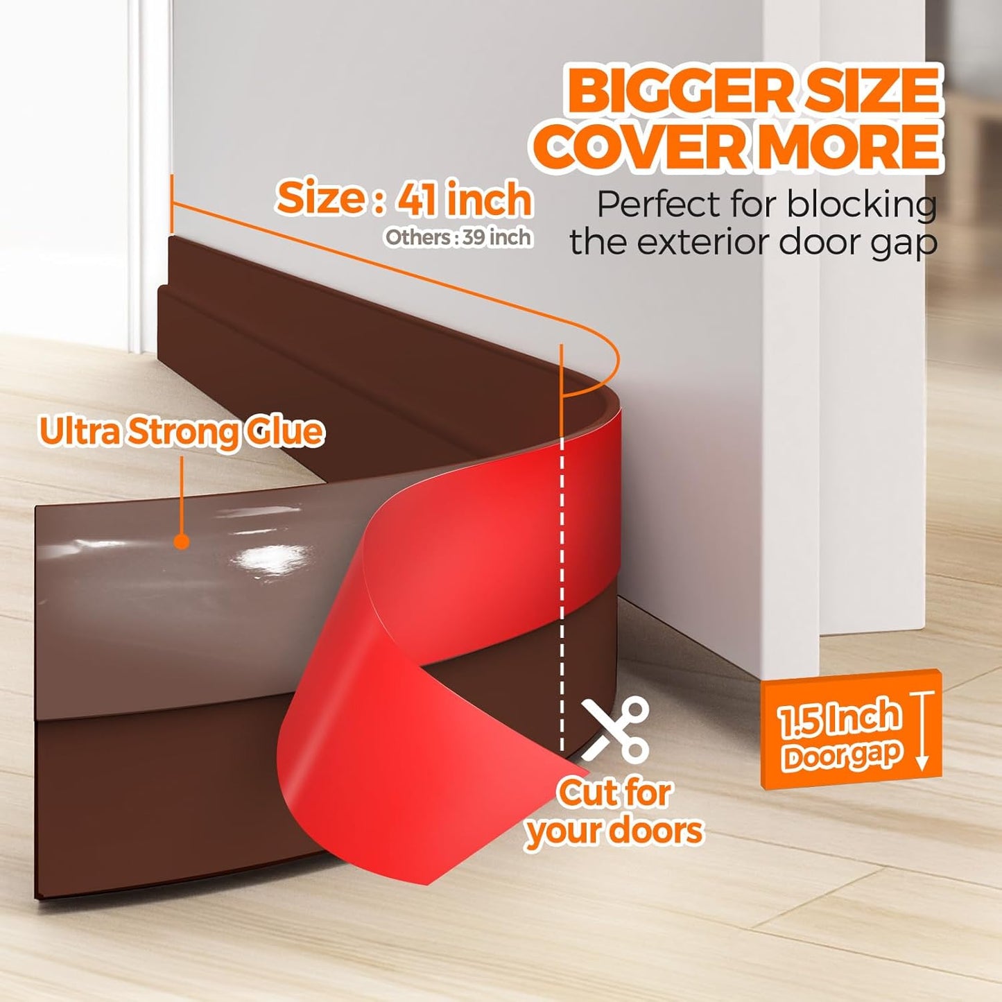 Holikme Door Draft Stopper Under Door Draft Blocker Insulator Doors Sweep Weather Stripping Noise Stopper Strong Adhesive, Brown