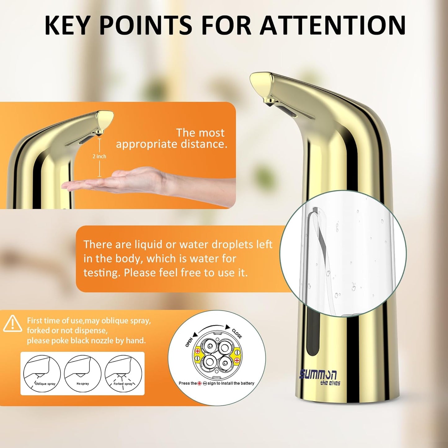 Automatic Liquid Soap Dispenser Touchless,400ML Hand & Dish Countertop Gold Electric Dispenser with Sensor,Modern 4 Gear Adjustable Waterproof Battery Operated Kitchen Auto Soap Pump