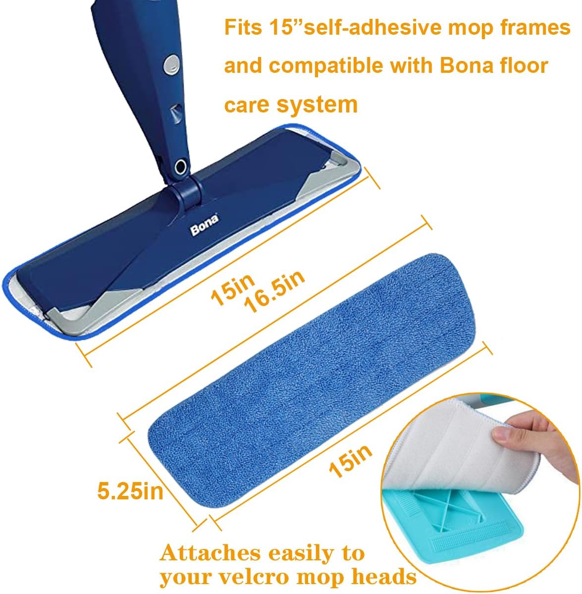 10 Pack Spray Mop Replacement Pads for Wet/Dry Mops, Reusable Flat Mop Heads Microfiber Mop Pads Compatible with Bona Floor Care System, Blue
