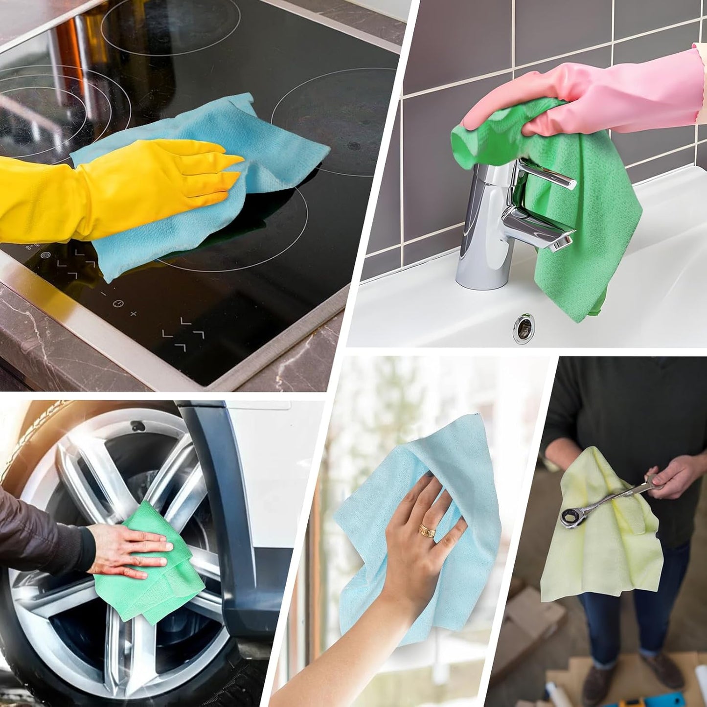 Shop Towels – 150 Pack Edgeless Microfiber Cleaning Cloths, Reusable Lint-Free Towels for Garage, Car Detailing, Kitchen & Glass – Ultra Absorbent Quick Dry Rags, 12"x12"