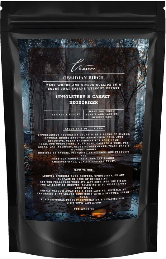 Obsidian Birch Carpet Freshener Powder: Powerful Odor Eliminator for Home, Upholstery Deodorizer, Carpet Deodorizer, Pet Urine - Birch & Black Pepper Fragrance