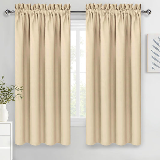 DWCN Blackout Curtains for Bedroom – Rod Pocket Thermal Insulated Noise Reducing Noise Reducing Drapes for Living Room, W 60 x L 63 Inch, 2 Panels, Beige