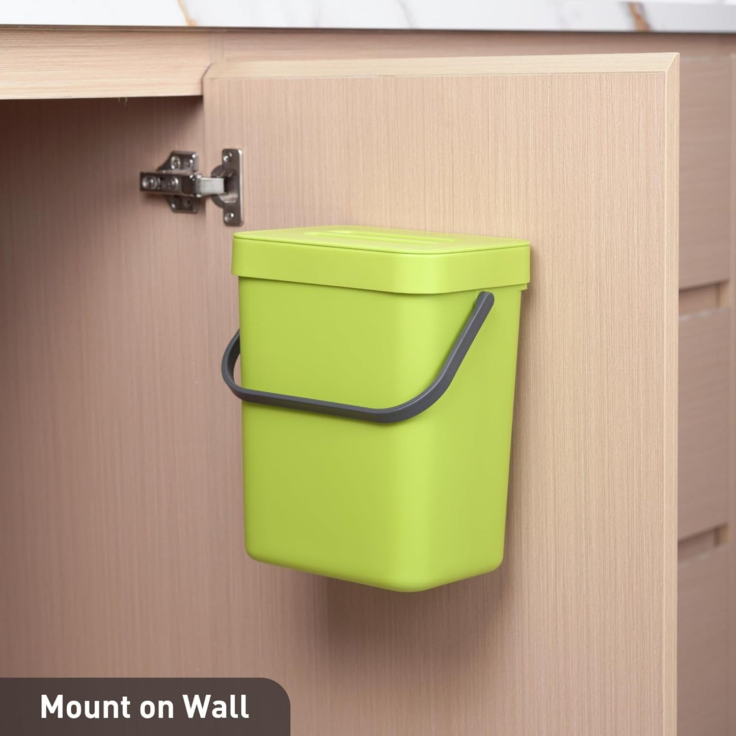 EKO Puro Wall-Mounted Trash Can with Lid, 1.32 Gal / 5L Hanging Trash Can, Small Kitchen Compost Bin for Counter Top, Mini Food Waste Bin (Green)
