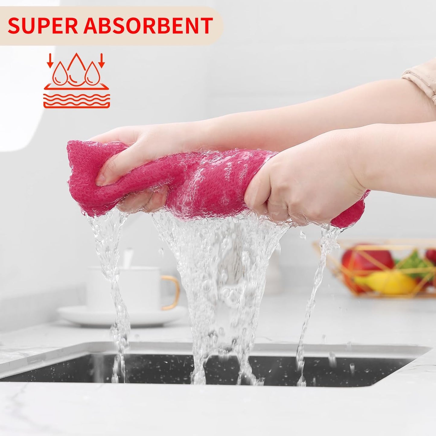 Homaxy 100% Cotton Waffle Weave Kitchen Dish Cloths, Ultra Soft Absorbent Quick Drying Dish Towels, 12 x 12 Inches, 6-Pack, Hot Pink