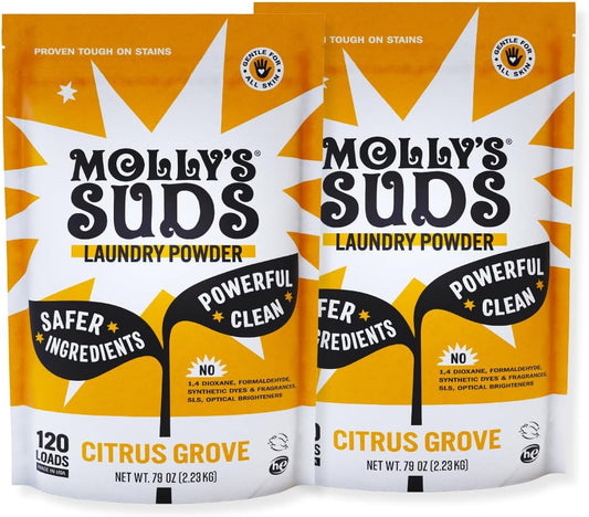 Molly's Suds Original Laundry Detergent Powder | Clean Laundry Detergent Powder for Sensitive Skin | Simple, Effective Ingredients, Stain Fighting | 240 Loads (Citrus Grove)