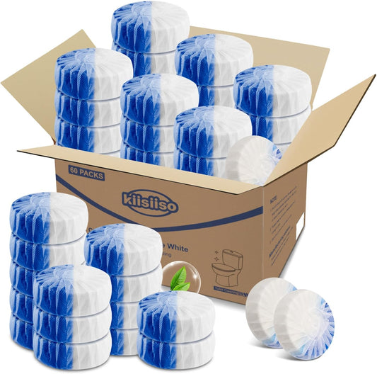 KIISIISO Ultra Clean Toilet Tablets White & Blue-60 PACK, Toilet Bowl Cleaners for Deodorizing & Descaling, Long-Lasting Toilet Bowl Cleaner with Sustained-Release Technology for Stubborn Stains
