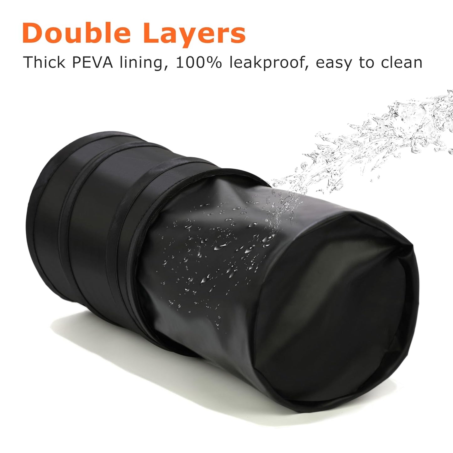 Ginsco 2 Gallons New Leakproof Car Trash Can, Compact Trash Can Pop-up Collapsible Hanging Car Trash Bin with Hook and Loop, Waterproof PEVA Liner Open-Top Garbage Can for Cars Home Office