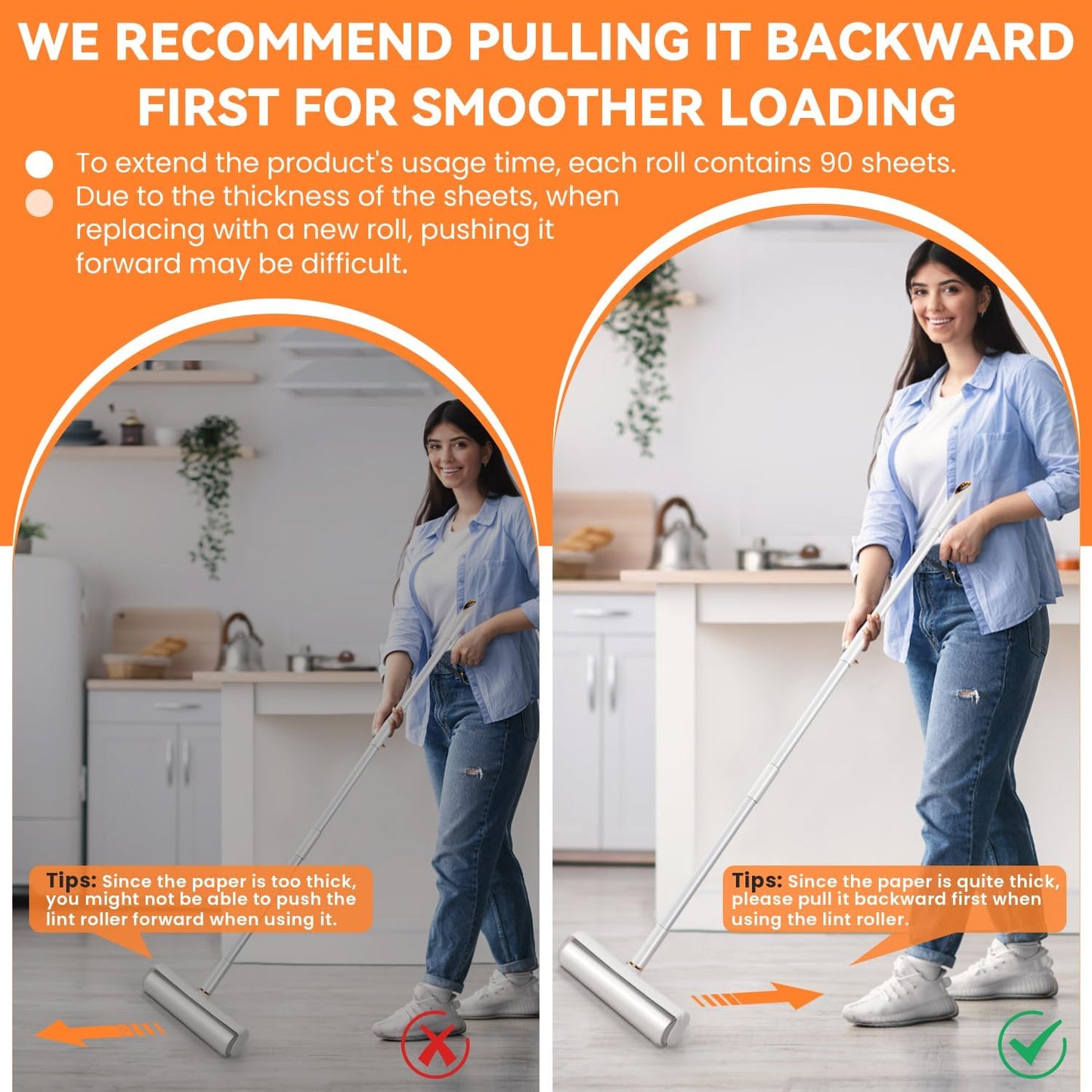 Large Lint Roller Pet Hair Remover 540 Adhesive Sheets Rollers 9.45 Extra Sticky Dog Cat Adjustable Handle 7.9-47.6 Inch, 6 Replaceable Rolls 90 Sheets Each, 3 Extension Rods for 4 Heights