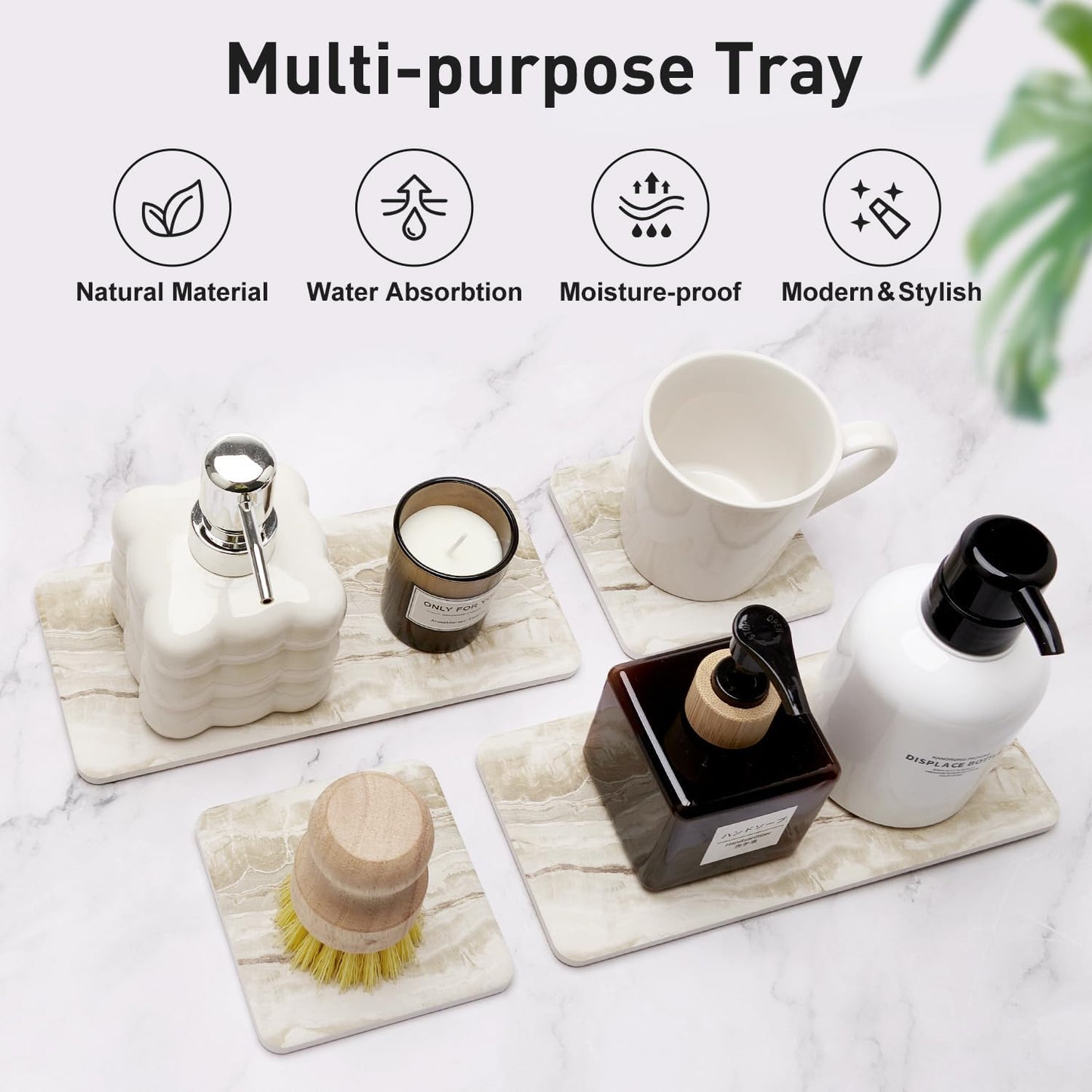 Set of 4 Drying Stone for Kitchen Counter Soap Tray Ceramic Bathroom Sink Trays Hand Soap Dish Stone Quick Dry Mat Toothbrush Sponge Holder Kitchen Sink Caddy Diatomite Coaster Bathroom Trays