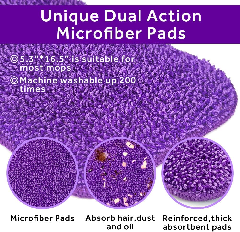 16.5 inch Mop Pads Refills, 3 Pack Microfiber Reusable Replacement Mop Pads Flat Replacements Heads for Wet Or Dry Floor Cleaning and Scrubbing, Purple Cloth