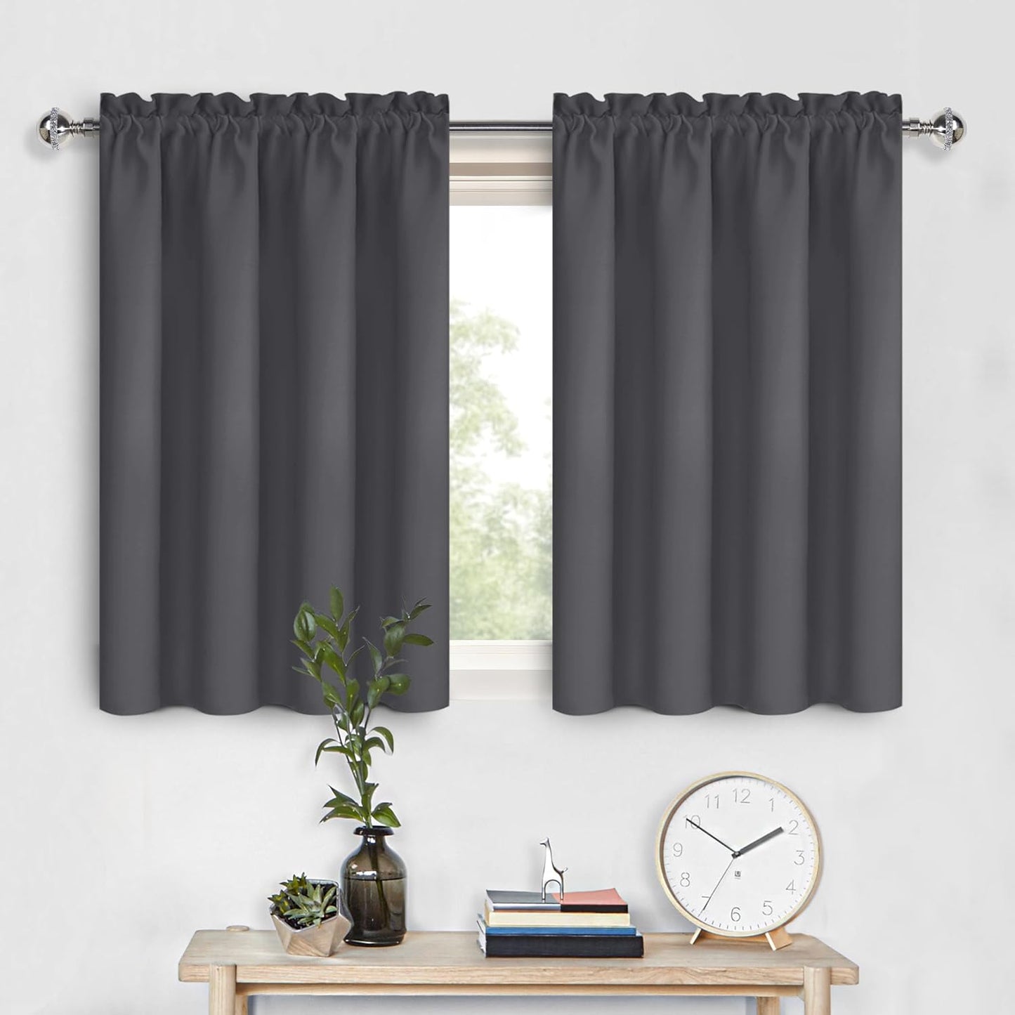 DWCN Short Blackout Curtains 36 inches Length 2 Panels Set, Half Window Rod Pocket Privacy Curtain Tiers for Kitchen, Room Darkening Curtains for Bathroom Shades (W42 x L36 Inch, Dark Grey)