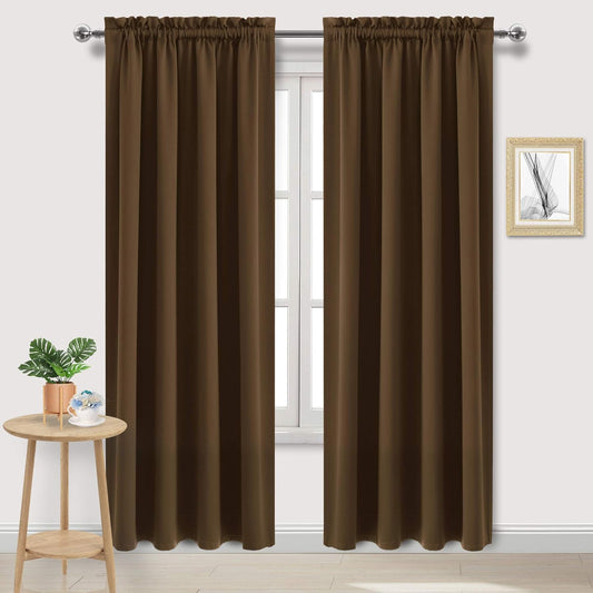 DWCN Blackout Curtains for Bedroom – Rod Pocket Thermal Insulated Noise Reducing Noise Reducing Drapes for Living Room, W 52 x L 95 Inch, 2 Panels, Brown