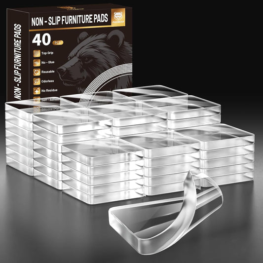 40 PCS Non Slip Furniture Pads, Phixbear Anti Vibration Pads, Reusable Multifunctional Self-Adhesive Silicone Pad, Shockproof and Silent, for Anti-Slip on Tables, Sofas, Beds, and Floor Protection