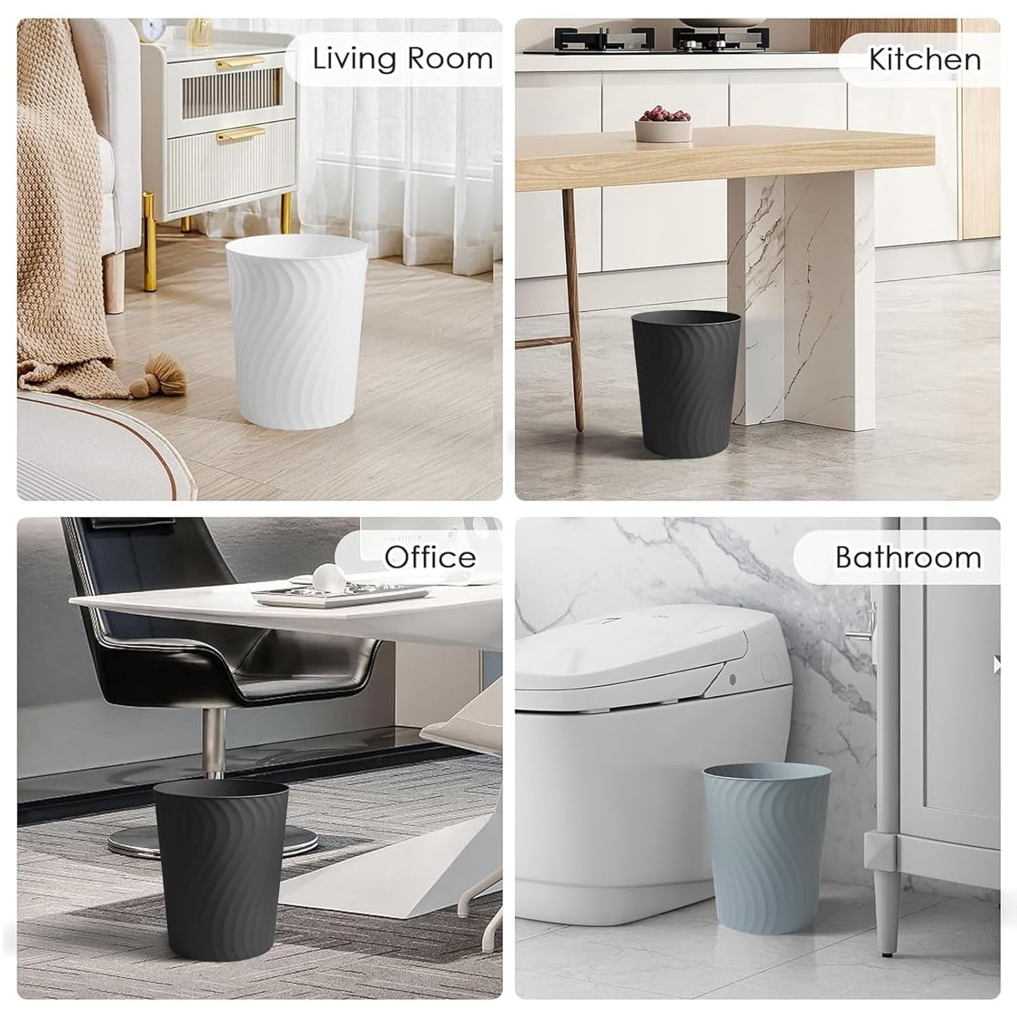 YGJT Small Trash Can, 3 Pack 1.8 Gallons Bathroom Trash Can, Slim Waste Basket, Round Garbage Can, Plastic Trash Bin for Kitchen, Dorm, Bedroom, Office, Living Room, Study, Compact Spaces(Black)