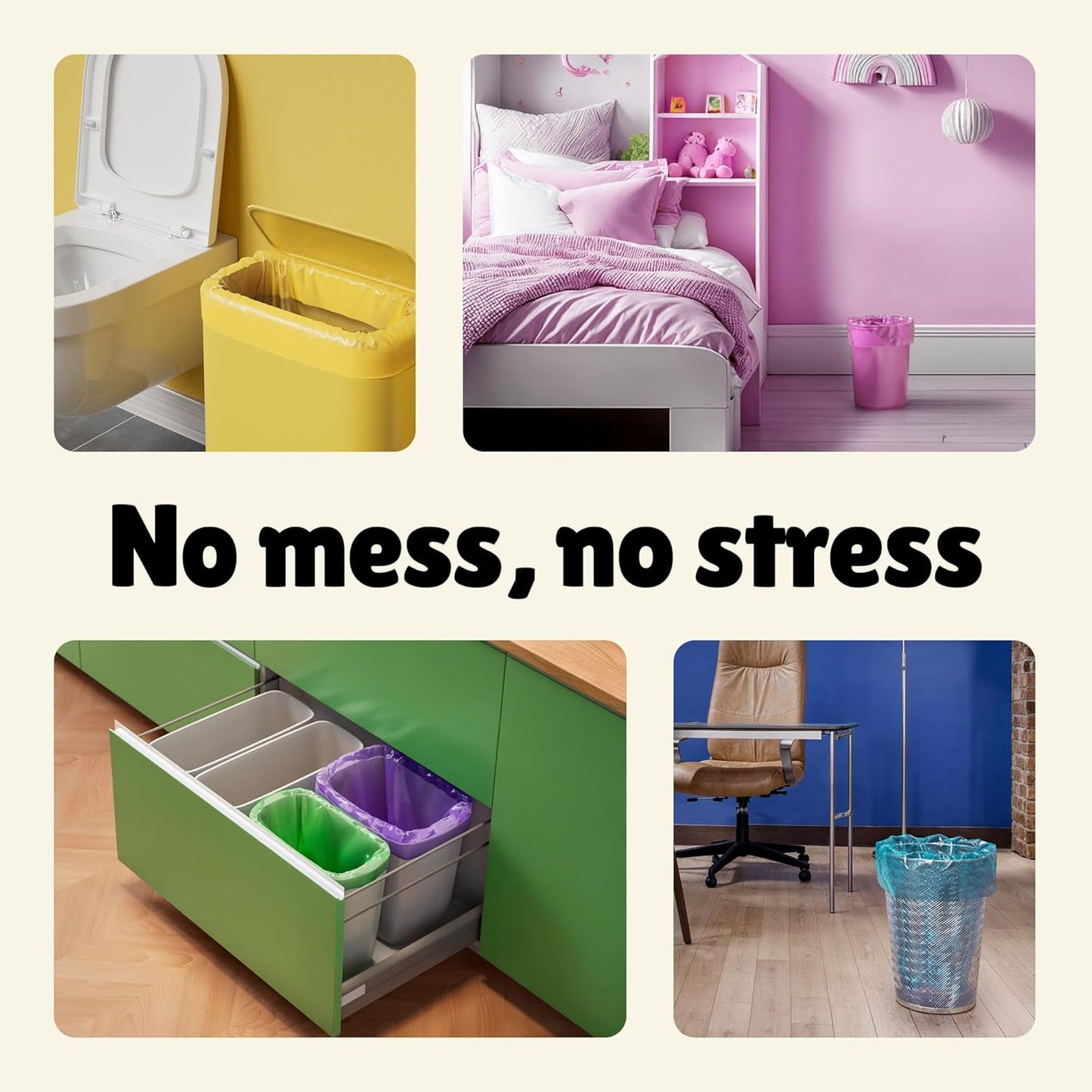 FORID Small Bathroom Trash Bags - 2.6 Gallon Colored Garbage 250 Bags 10 Liter Unscented Waste Can Liners Wastebasket Liner For Home Office (2-3 Gal) - Durable & Thick Trash Bag Multi Colored