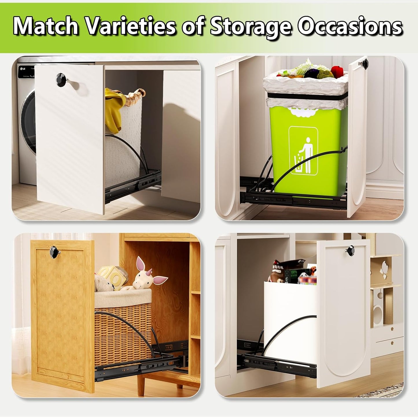 Pull Out Trash Can Under Cabinet 7-13 Gallon 50 Qt Under Sink Trash Can Pull Out Trash Can for Kitchen Cabinets Slide Out Garbage Can Under Counter, Black