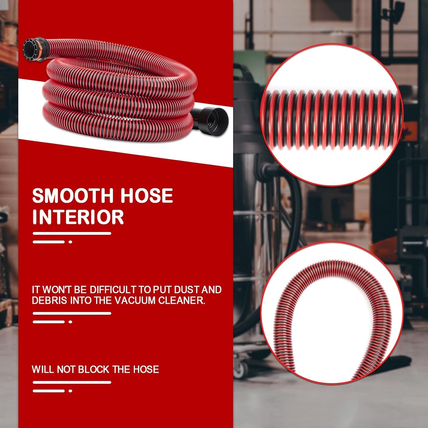 16FT Vacuum Hose Extension with 6 Adapter Attachments,Fits 1-1/4" Vacuum Cleaner Hose,Multi-Size Fittings0.9" to 1-3/4",Universal Shop Vac Accessories (Please Confirm Hose Size Compatibility)