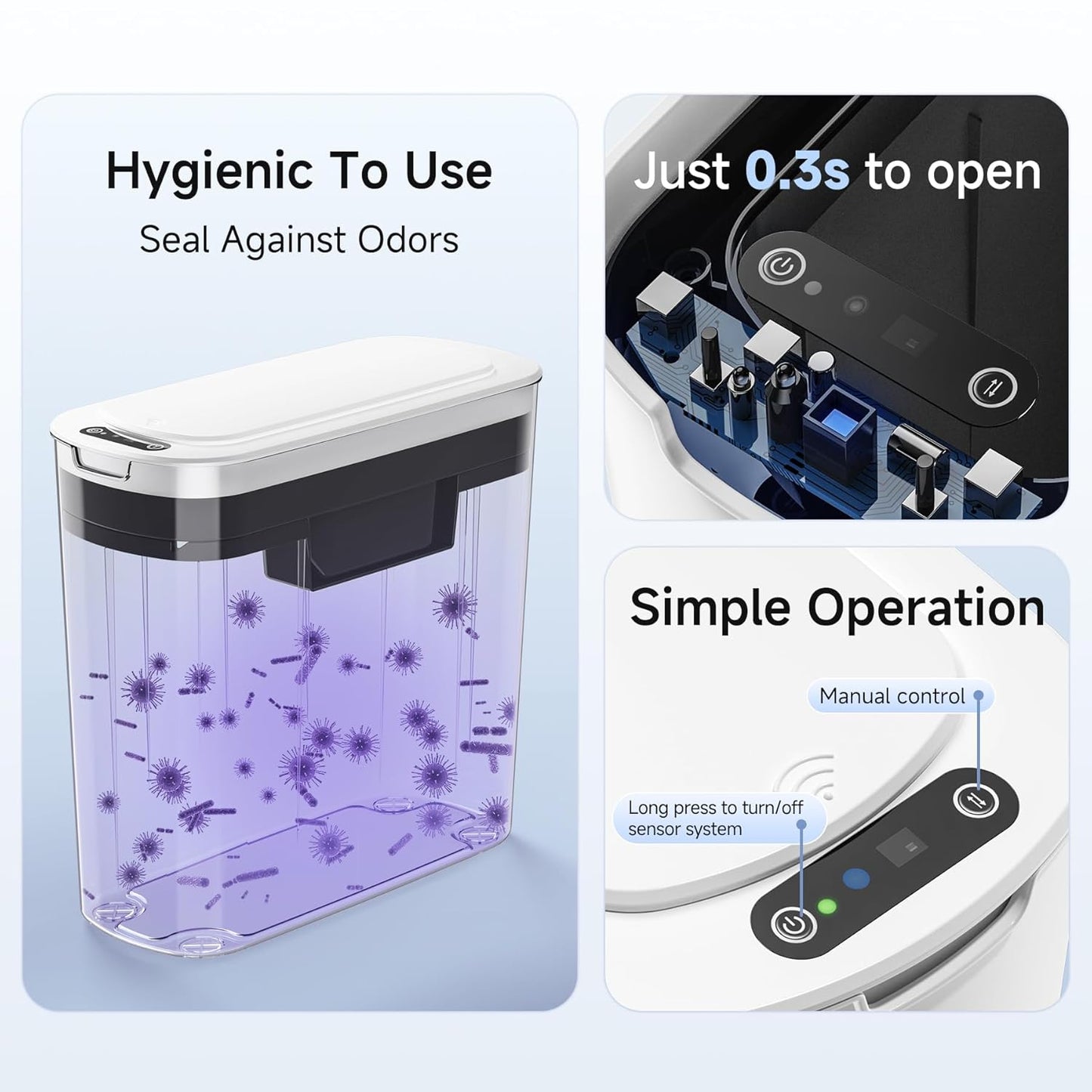 TIPGO 5 Gallon Motion Senor Bathroom Trash Can with Lid, Automatic Garbage Can Touchless, Smart Plastic Waste Basket for Narrow Spaces, Bathroom, Office, Bedroom, Living Room (White)