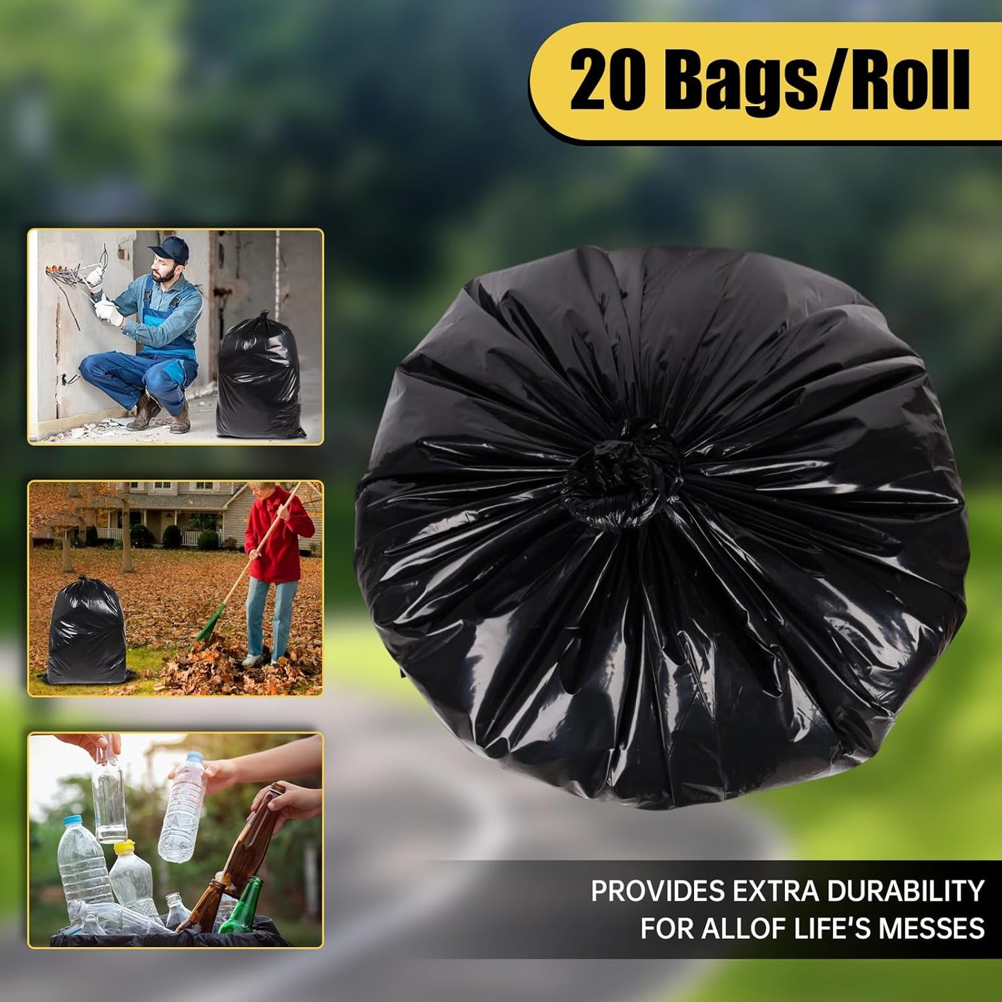 Heavy Duty Extra Large 55 Gallon Black Trash Bags, 1.92 Mil Industrial Garbage Bags for Construction, Waste Disposal,Commercial,Home Use,Out Door 20 Count