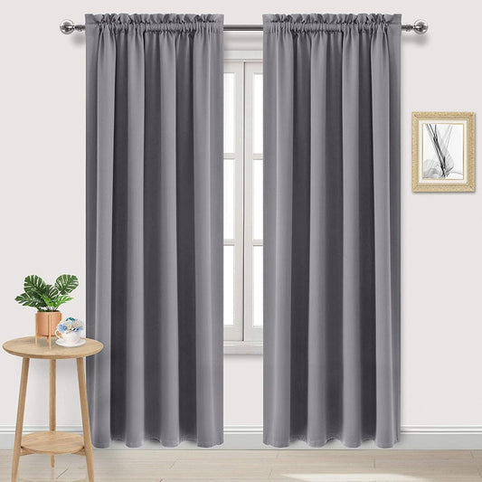 DWCN Blackout Curtains for Living Room Thermal Insulated, Energy Saving & Noise Reducing Bedroom Curtains, Grey, W 70x L 84 Inch, Set of 2 Rod Pocket Curtain Panels