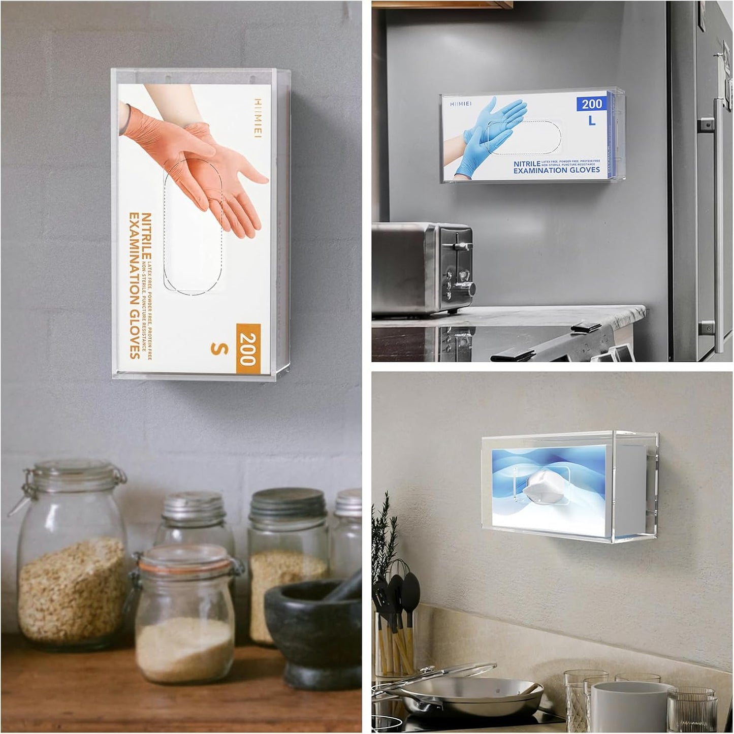 HIIMIEI Glove Holder for Wall Mount: Magnetic Gloves Box Holder, Acrylic Disposable Rubber Latex Glove Dispenser