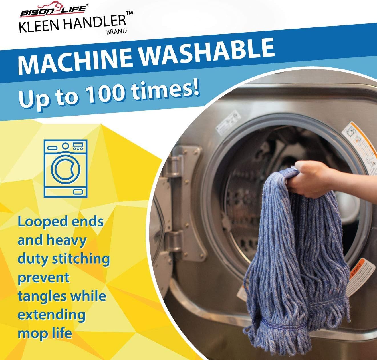 KLEEN HANDLER HEAVY DUTY Commercial Mop Head Replacement, Wet Industrial Blue Cotton Looped End String Cleaning Mop Head Refill (Pack of 6)