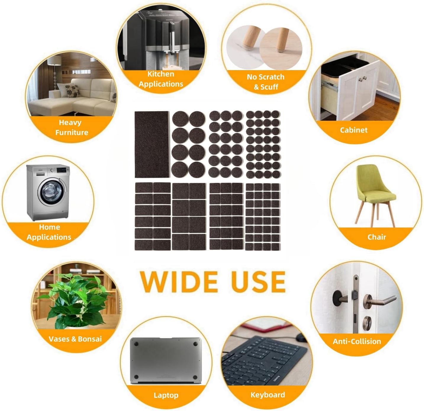 Felt Furniture Pads for Hardwood Floors 129 Piece, Furnigear Anti Scratches Felt Pads for Round, Square Chair Feet Self Adhesive Chair Felt Pads Sliders Moving Your Furniture Smoothly, Brown