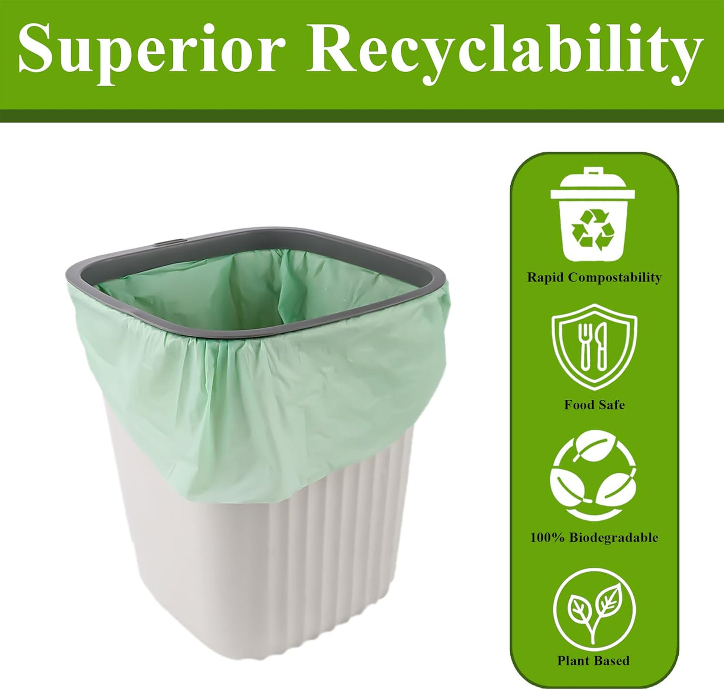 C Crystal Lemon 50 Count Biodegradable Kitchen Food Waste Bags - 6 Gallon Scraps Bags - Heavy Duty Compostable Waste Bags for Kitchen - Unscented Trash Bags 6 Gallon for Yard, Food