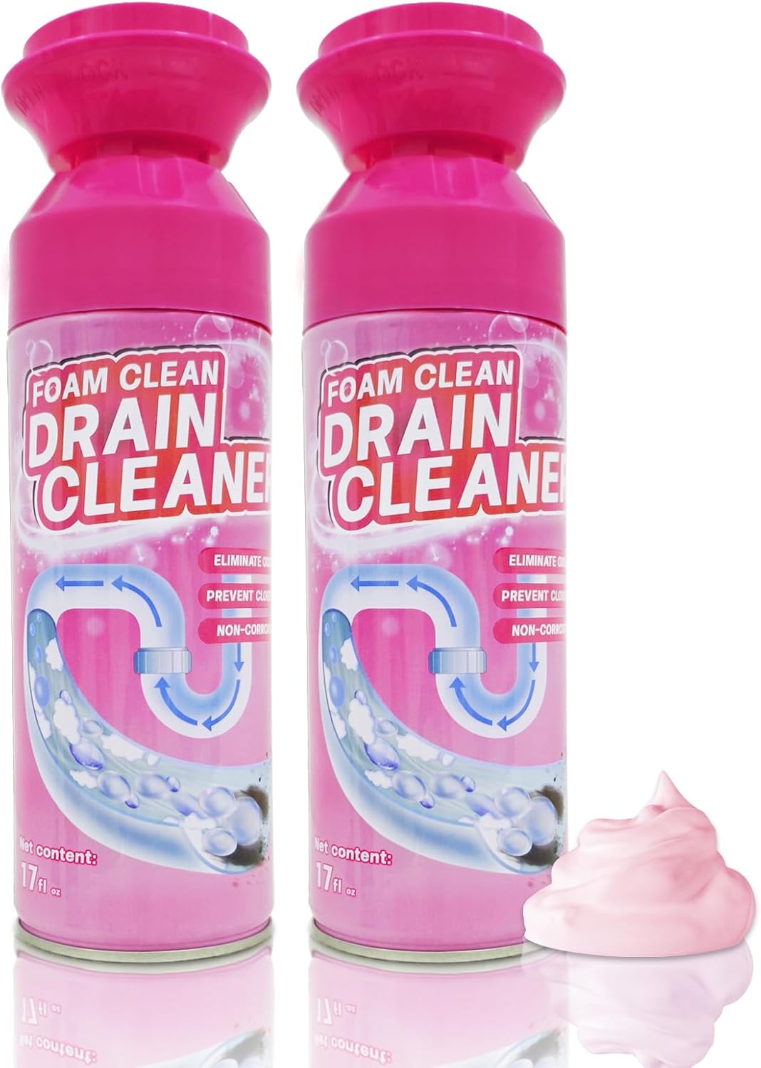 Foam Drain Cleaner, Drain Sink Cleaner and Deodorizer, Clog Remover for Kitchen, Sinks, Tubs (2 Pcs)