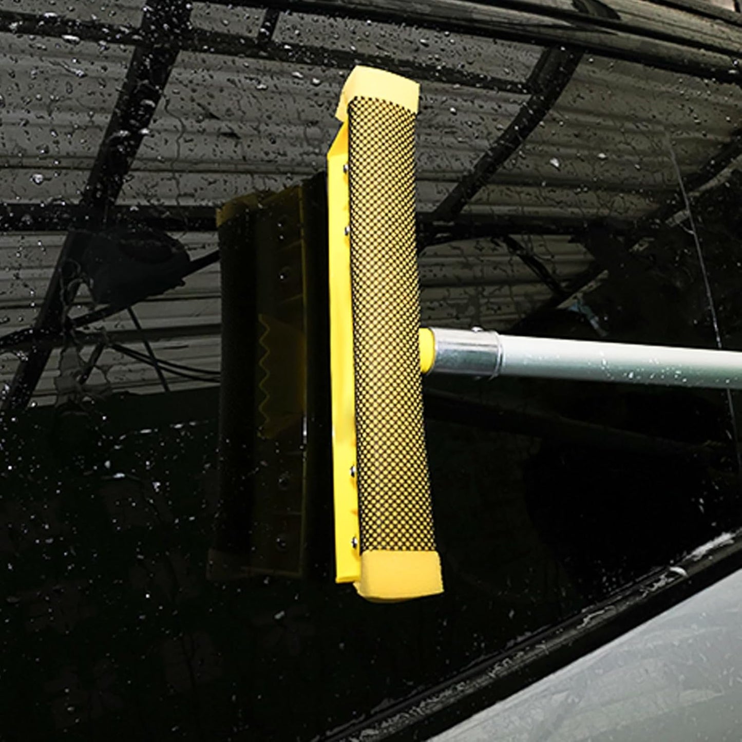 11.6" Window Squeegee with Scrubber, 2-in-1 Car Glass Cleaning Kit with Sponge and Rubber Blade Squeegee Cleaner for Window, Glass, Car Windshield– Fits Standard Extension Pole (Pole Sold Separately)