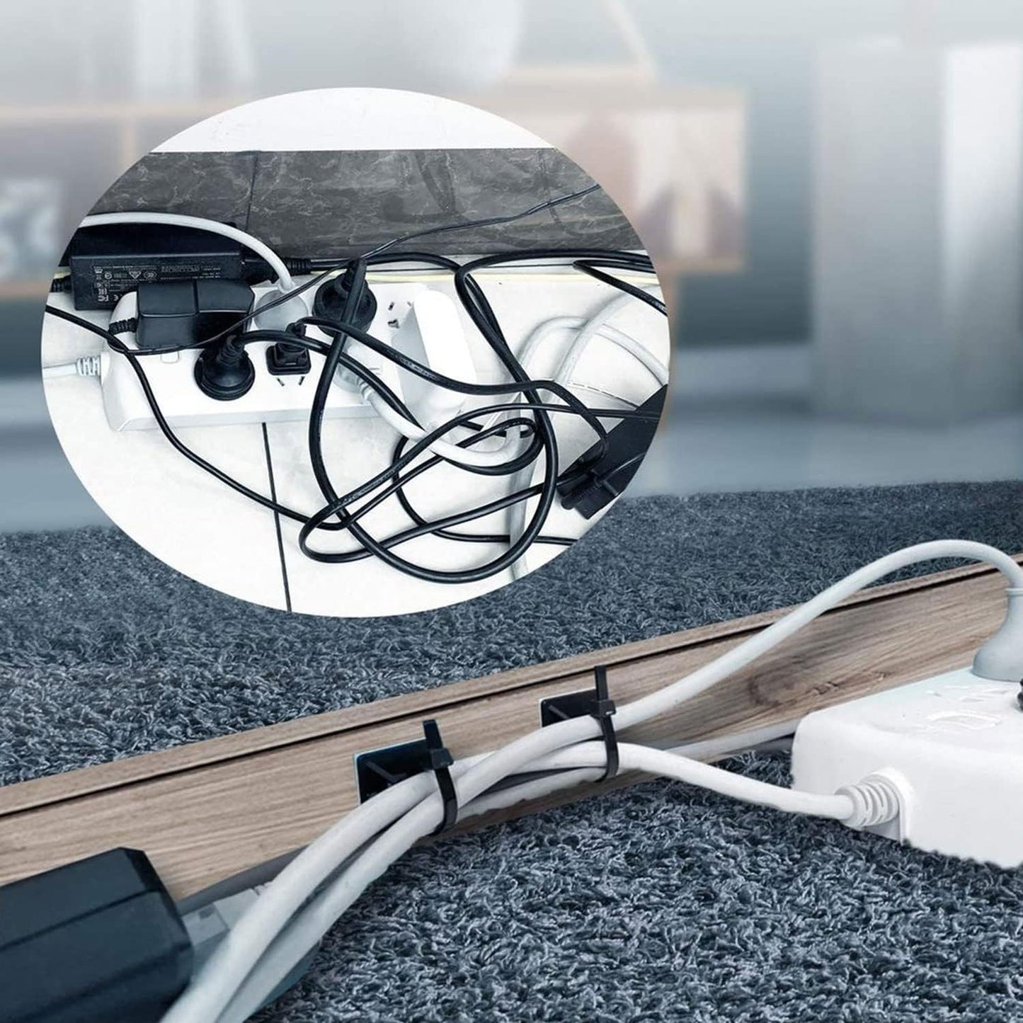 50 Set Cable Zip Tie Self Adhesive Mounts Kit with 6" Zip Ties, 3/4" Wire Holders Squares, Screws - Sticky Wire Fasteners Cable Clips Management Anchors Organizer