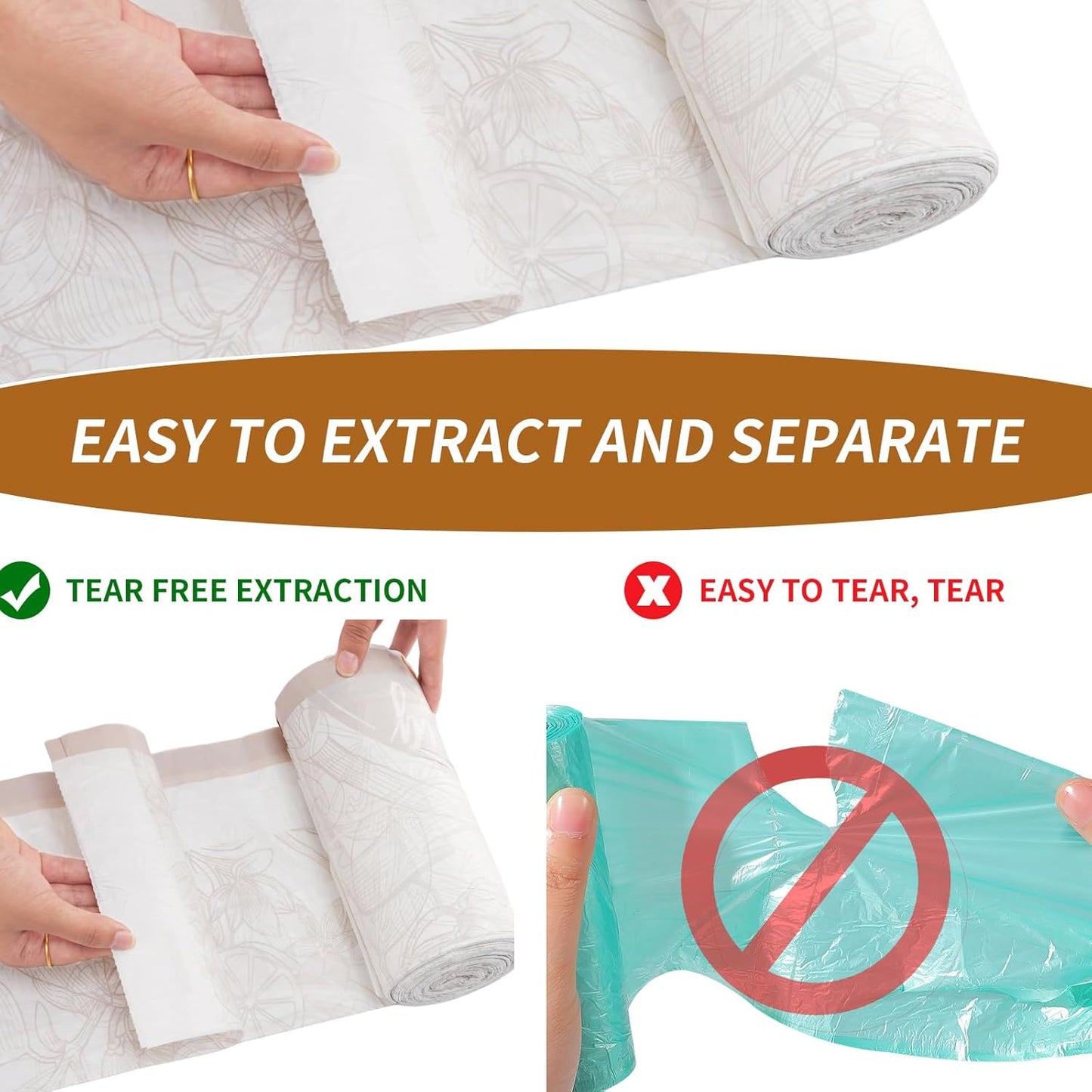 VOK 13 Gallon Trash Bags with Lemon Print & Drawstring, Tear-Resistant Tall Kitchen Garbage Bags, Heavy-Duty Kitchen Trash Bags for Home, 50 Counts