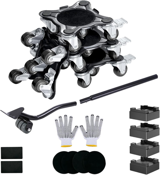 3306Lb Furniture Dolly Set, Furniture Movers with 5 Wheels Heavy Duty, Carbon Steel Panel Heavy Duty Dolly, 360° Rotation with Brake, Double Bearings, Furniture Lifter Move Tool