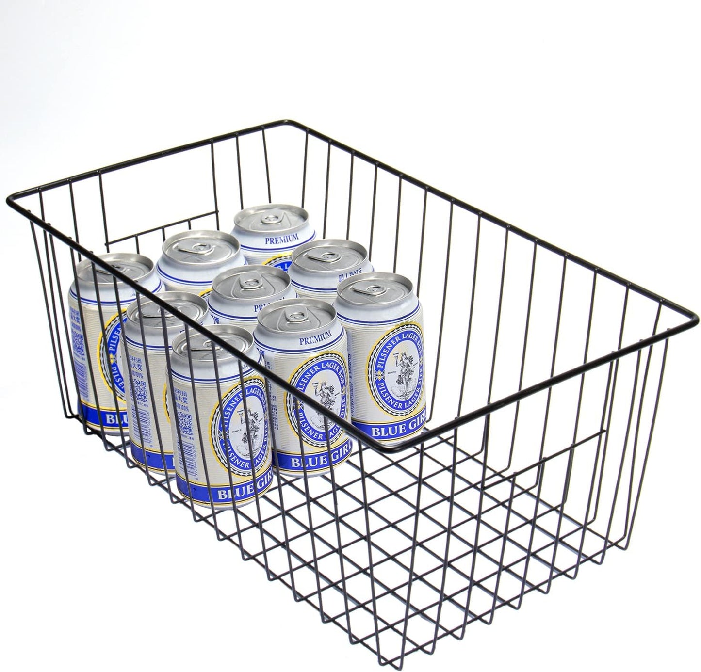 16inch Freezer Wire Storage Organizer Baskets, Household Refrigerator Bin with Built-in Handles for Cabinet, Pantry, Closet, Bedroom