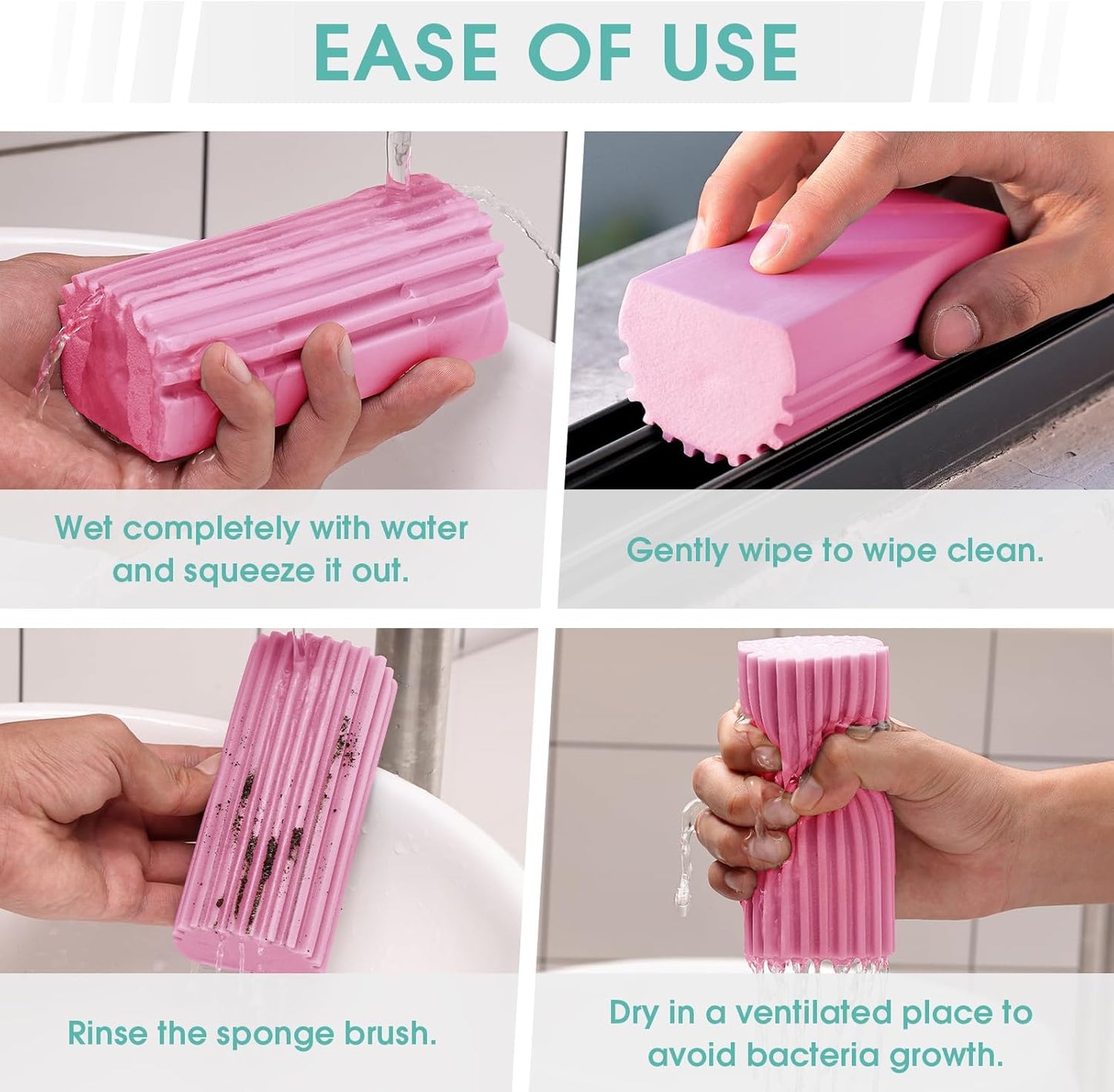 4 Pack Damp Dusting Sponge Duster, Pink Dust Cleaning Sponge, Reusable Household Cleaning Sponge Tool for Blinds, floorboards, Fan Blades, Vents, Glass, Railings, Mirrors