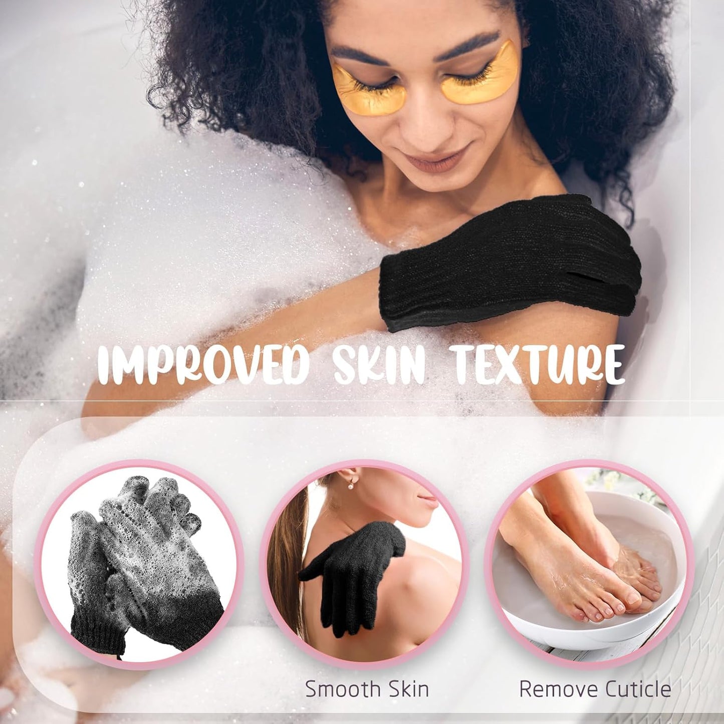 104 Pcs Exfoliating Glove Bulk Shower Gloves with Hanging Loop Exfoliating Body Scrubber Dead Skin Remover for Body Bath Beauty Spa Massage Scrubs Men Women Bathing(Black)