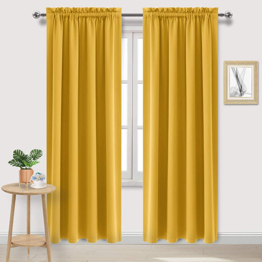 DWCN Blackout Curtains Room Darkening Thermal Insulated Bedroom Curtains Window Curtain Panels, 52 x 84 inches Long, Set of 2 Yellow Rod Pocket Drapes