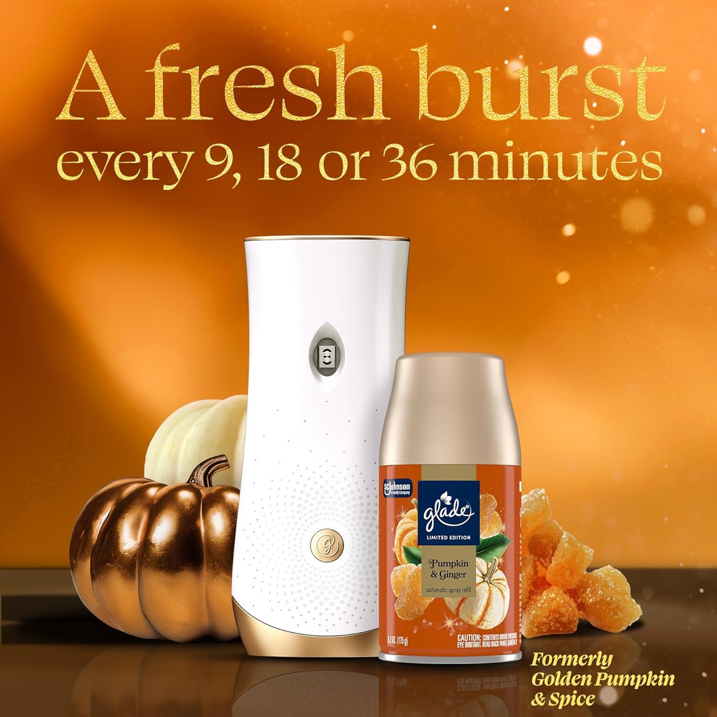Glade Automatic Spray Refill, Pumpkin & Ginger, Scented Air Freshener for Home and Bathroom, 6.2 Oz, 3 Count