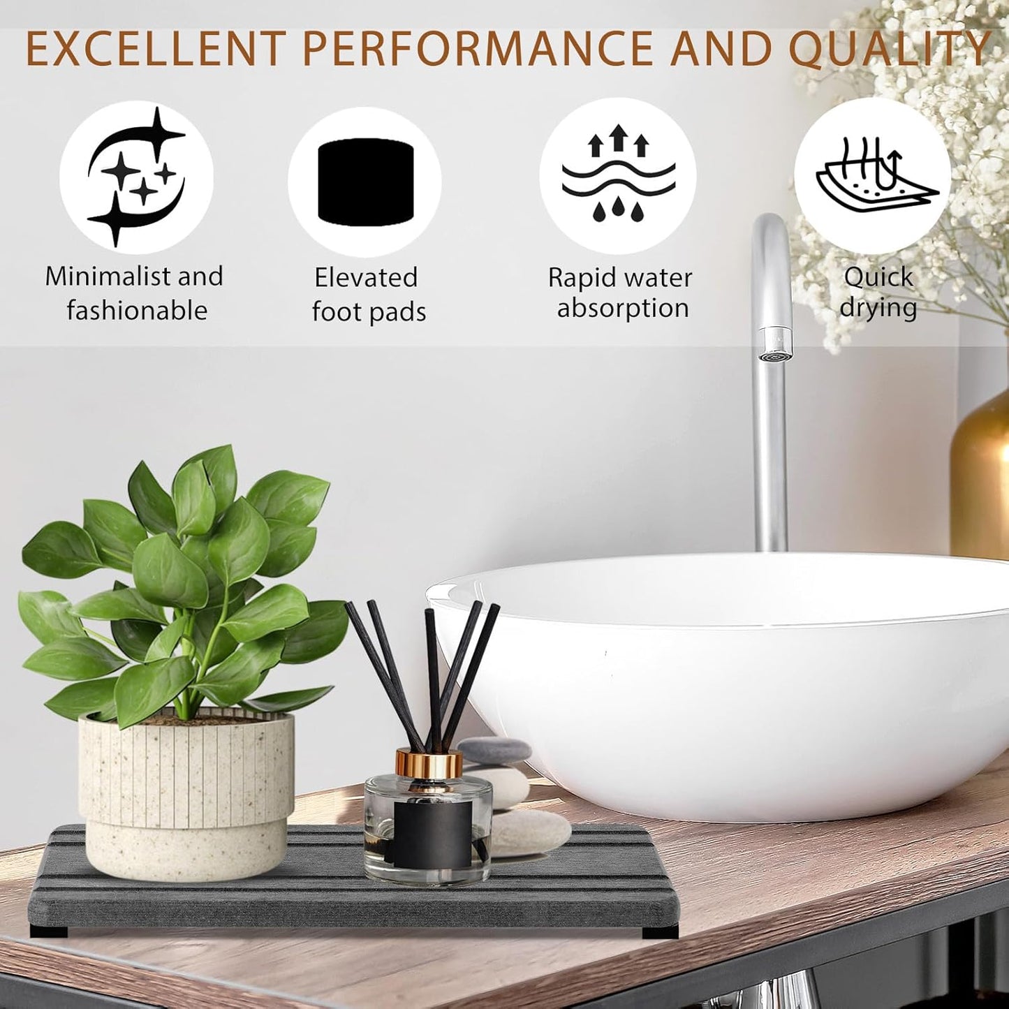2PCS Water Absorbing Stone Tray, Quick Drying Diatomite Stone Sink Tray, Water Absorbent Diatomite Coasters for Kitchen Sink, Bathroom Counter Hand Soap Dish Toothbrush Holders