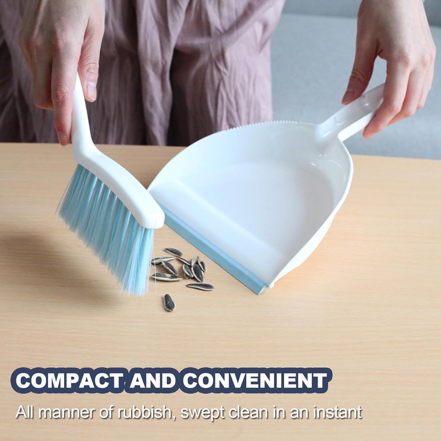 Mini Broom and Dustpan Set Small Dust pan & Brush Set Portable Cleaning Tools for Home Office RV Camping Learning (Blue)